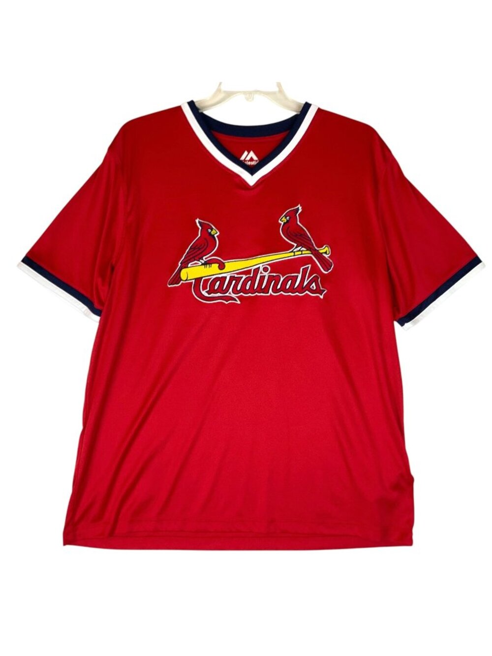 St Louis Cardinals Majestic Red V-Neck Jersey XL Polyester Short Sleeve Fan Wear